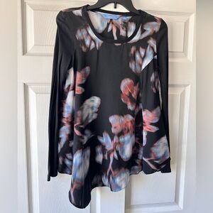 Black, Blue & Camel Floral Asymmetrical Top